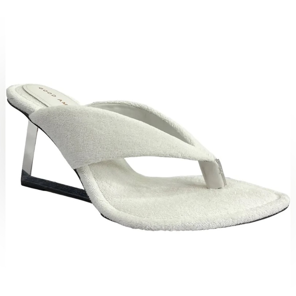 Good American White Terry Thong Glass Heel Wedges Size 10